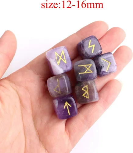 Vista 2 de N/W 25 piezas de amatista natural en forma de cubo de cristal grabado, piedras de jaspe runas, adivinación, adivinación, adivinación, wicca