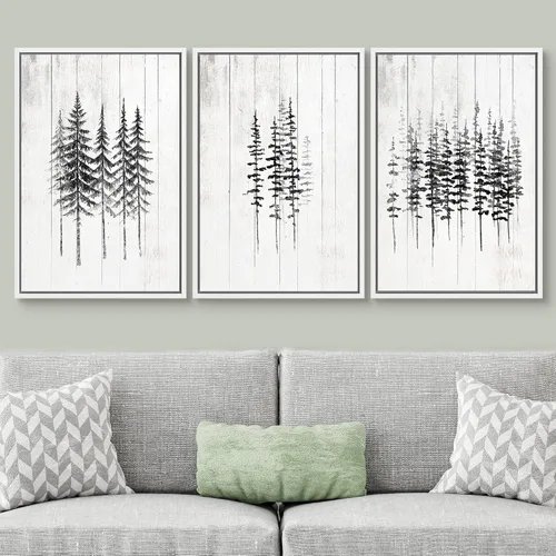 Vista 238 de SIGNWIN Lienzo enmarcado para pared, juego de arte de collage de hojas transparentes en blanco y negro, ilustraciones de naturaleza silvestre, arte