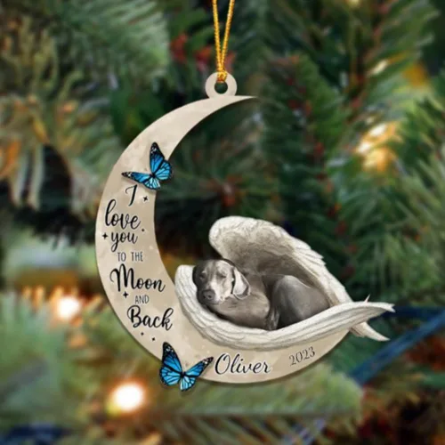 Vista 58 de Adorno colgante personalizado de ángel durmiendo en la luna, perro sabueso afgano, nombre personalizado, acrílico impreso en 2D plano – cumpleaños