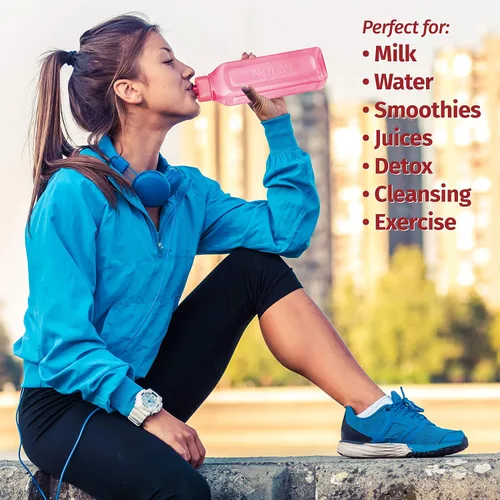Vista 2 de MILTON Botella de agua deportiva cuadrada para jugos, 4 unidades, 17 onzas, ideal para jugos, batidos de leche, de plástico, botella de bebida
