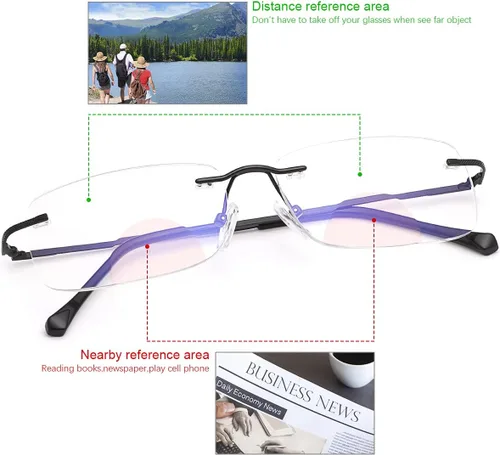 Vista 5 de K.LAVER Anteojos de lectura bifocales sin montura de transición, fotocromáticos, protección UV400, lentes de titanio para hombres