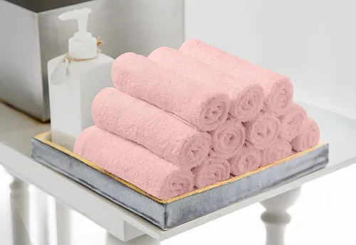 Vista 5 de Avalon Towels Wash Cloths for Showering 24 Pack Face Towels 100% Cotton Baby Pink Washcloths 12x12 Wash Rags, Facial Towel, Fingertip Towel,Bath Rags