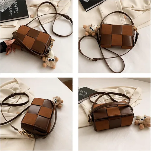 Vista 4 de Bolso cruzado, bolso de accesorios de muñeca, bolsos cruzados tejidos para mujer, bolso de hombro, bolso de cuero acolchado de casete