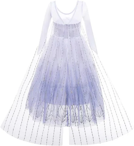 Vista 3 de REXREII Vestido de princesa para niñas, fiesta de Halloween, cosplay, disfraz de Elsa de Frozen, disfraz de reina de las nieves, vestido de Navidad