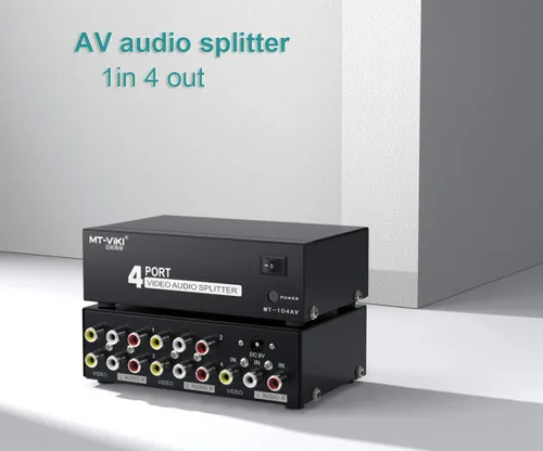 Vista 4 de MT-VIKI Distribución de audio de video compuesto de 4 vías y 3 RCA (1 en 4 salidas)