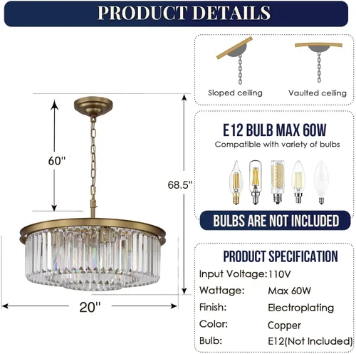 Vista 5 de Lámpara de Araña de Cristal Lámpara de Araña Moderna Lámparas de Araña para Comedor Sala de Estar 8 Luces 3 Niveles Lámparas de Araña con Gotas