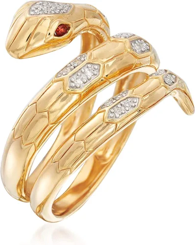Vista 3 de Ross-Simons 0.10 ct. t.w. Diamond Snake Wrap Ring With Garnet Accents in 18kt Gold Over Sterling