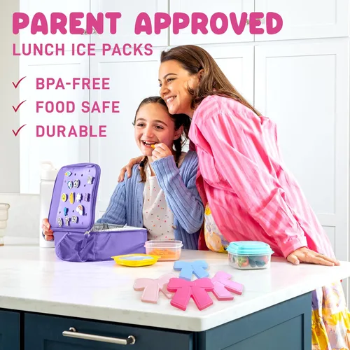 Vista 8 de Cool Coolers Kids Shaped Ice Packs for Lunch Boxes - Reusable Slim Ice Packs for Kids Lunch Box, Freezer Packs for Bento Boxes, Long Lasting, BPA