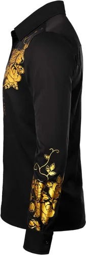 Vista 2 de ZEROYAA Camisas de vestir de manga larga con botones y estampado floral de rosas para hombre