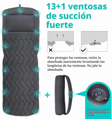 Vista 4 de AEROiVi Almohada de baño de cuerpo completo con rollo lumbar ajustable Almohada de tina con 14 ventosas Malla de aire 3D para adaptarse a cualquier