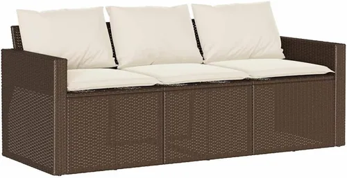 Vista 12 de Patio Sofa 3-Seater Brown Poly Rattan with Cushions Brown and Red