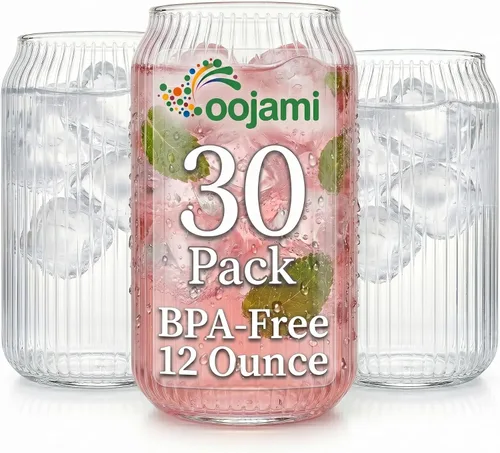 Vista 9 de Oojami 30 piezas de vasos desechables de plástico sin tallo a prueba de roturas en forma de lata, libres de BPA, para cerveza, café helado