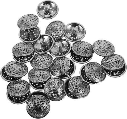 Vista 6 de Milisten Botones planos redondos de metal, 30 unidades, abrigos, chaquetas, camisas, trajes, pantalones para costura artesanal (negro, 0.78 pulgadas)