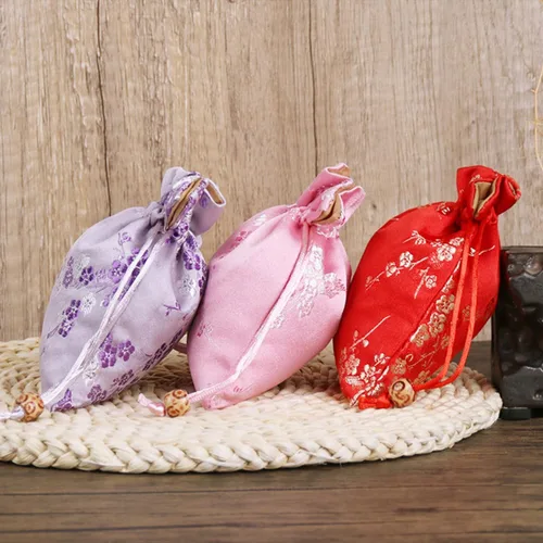 Vista 5 de 20 bolsas de seda con cordón, bolsa de joyería bordada de brocado de seda china, bolsa de joyería para boda, 4.7 x 5.9 pulgadas