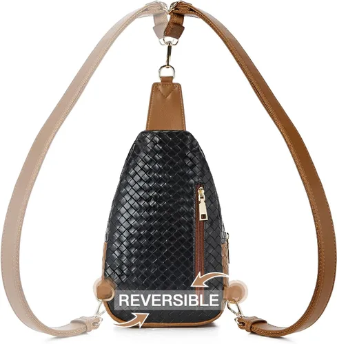 Vista 166 de Telena Riñonera pequeña para mujer, de cuero, cangureras, bolsa de pecho para mujer