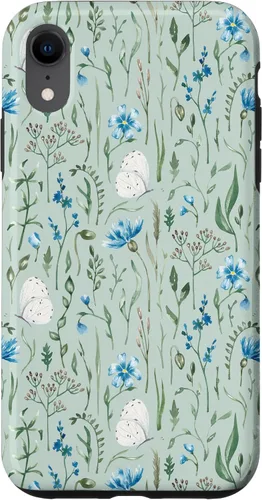 Vista 9 de Funda para iPhone 12 mini Azul y Verde Wildflower Butterfly Meadow Botanical (Sage)