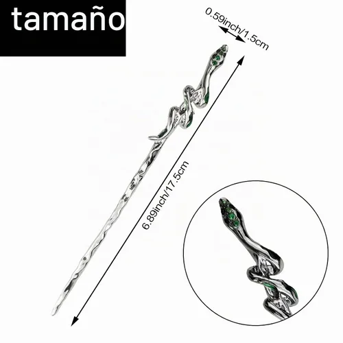 Vista 2 de Paquete de 4 palitos para el cabello con diseño de serpiente para cabello largo, accesorios para el cabello 2 en 1, horquilla de estilo chino