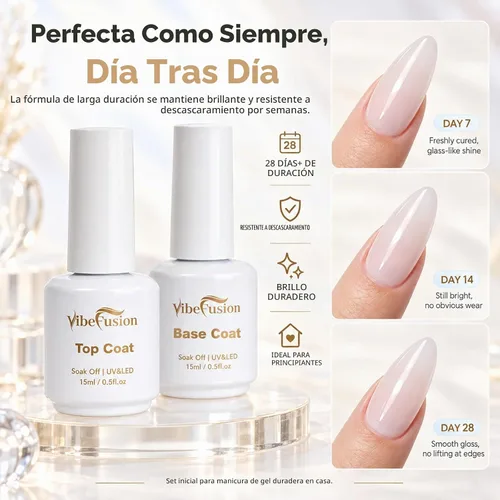 Vista 4 de VibeFusion Kit de base y capa superior de gel 2x15ml sin HEMA sin TPO Kit de gel base y capa superior: base de adhesión fuerte, parte superior