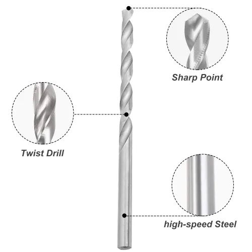 Vista 5 de Juego de 8 brocas helicoidales de 7.874 in extra largas HSS Twist Bits redondos rectos, herramientas de trabajo de madera para madera, plástico