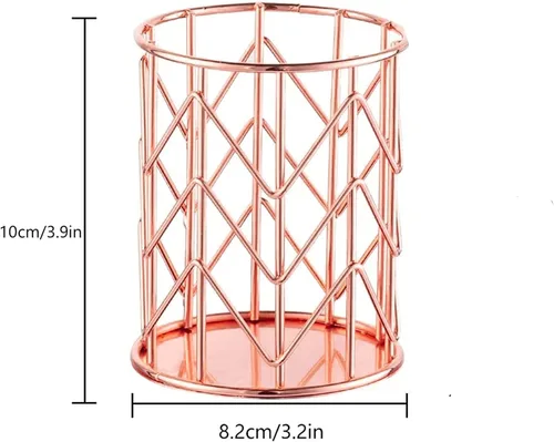 Vista 2 de Soporte para lápices de malla metálica de alambre de oro rosa, soporte para brochas de maquillaje, organizador de bolígrafos, accesorios