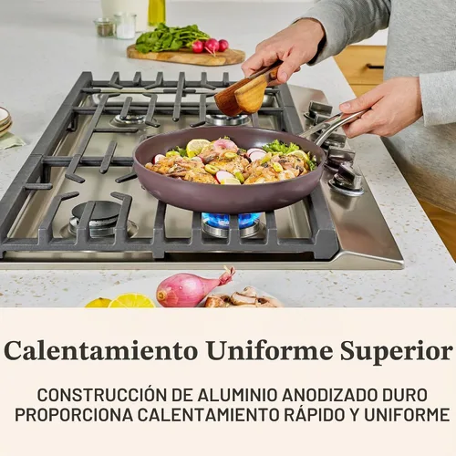 Vista 4 de Calphalon Premier - Juego de sartenes antiadherentes de cerámica de 8 y 10 pulgadas, sartenes de cerámica duraderas para sellar, saltear, utensilios