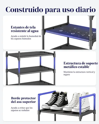 Vista 6 de Kitsure Zapatero – Organizador de zapatos de 10 niveles con estantes de tela desmontables y marco de metal, zapatero alto para armario, entrada