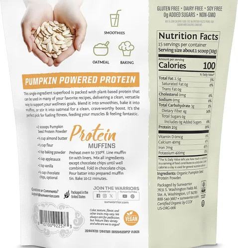 Vista 2 de Sunwarrior - Proteína en polvo de semillas de calabaza orgánica, sin sabor