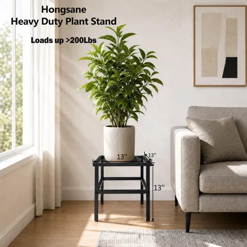 Vista 2 de Soporte para plantas para interiores y exteriores, soporte de metal para plantas de 13 pulgadas, soportes de pedestal en T de hierro forjado
