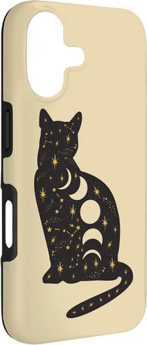 Vista 3 de Funda negra con temática de astrología con diseño de gato místico y luna para iPhone 17