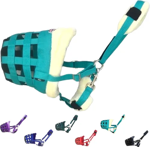 Vista 13 de Horse Grazing Muzzle Halter, Mink Fleece Padded, Multiple Sizes, Breathable (Black, Cob)