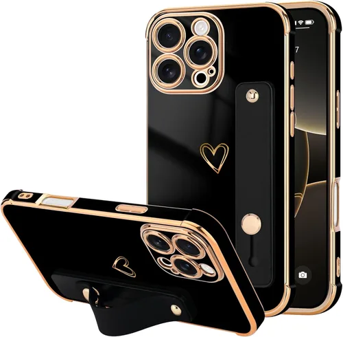 Vista 40 de LLZ.COQUE Funda compatible con iPhone 12 para mujeres y niñas, parachoques chapado de lujo con bonito diseño de corazón de amor, soporte de correa