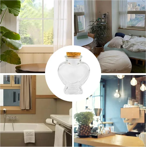 Vista 8 de FJNATINH Botella de cristal con forma de corazón con tapón de corcho, tarros decorativos pequeños de 1.7 onzas líquidas para decoración del hogar
