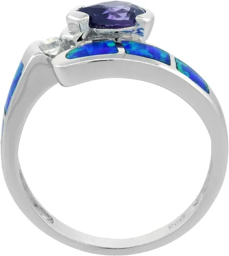 Vista 2 de Anillo de plata de ley sintético azul de ópalo de gota para mujer amatista CZ 38 pulgadas