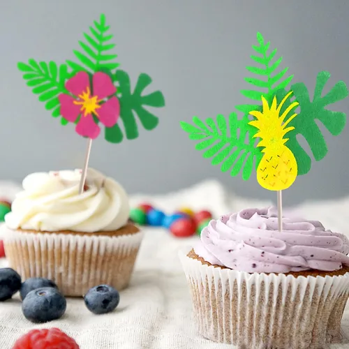 Vista 7 de 13 piezas de decoración de pastel de flamenco para tartas de verano con bonitas figuras de flamenco rosa y hojas de palmera de flores de hibisco