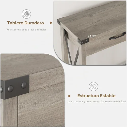 Vista 6 de IDEALHOUSE Mesa consola con 2 cajones, mesa de entrada de granja con estante de almacenamiento, mesa de sofá de madera decorativa para sala de Gris