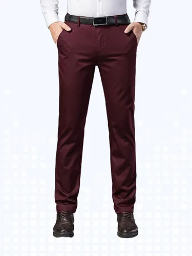 Vista 2 de Banana Bucket Pantalones de vestir ajustados para hombre, pantalones chinos elásticos de color caqui, pantalones casuales planos con bolsillos