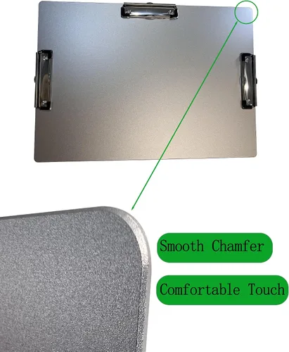 Vista 4 de Portapapeles de paisaje de tres clips, tablero de clip de metal con soporte para bolígrafo, portapapeles de aluminio de 11 x 17 pulgadas, tablero