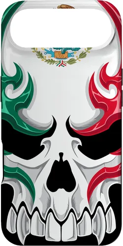 Vista 27 de Funda para iPhone 17 con diseño de bandera de México, diseño tribal de calavera mexicana