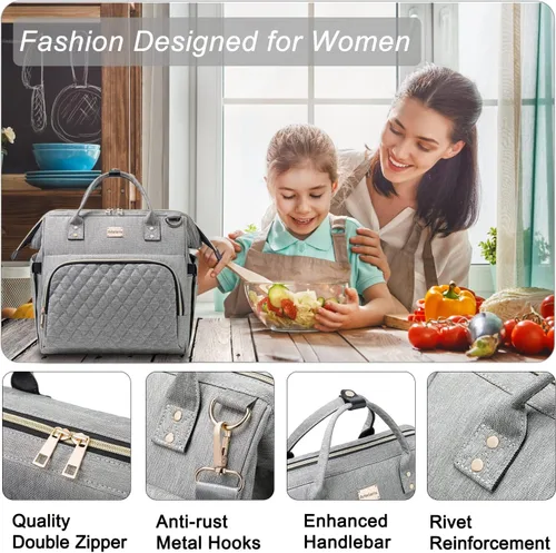 Vista 3 de Artelaris Bolsa de almuerzo aislada para mujeres y hombres, lonchera grande reutilizable, bolsas tipo tote refrigeradoras a prueba de fugas