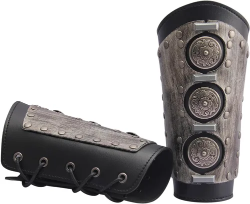 Vista 3 de Pulsera de cuero con guantelete medieval, muñequeras vikingas, guardias de tiro con arco, brazaletes de brazo ancho para mujeres y hombres, 2