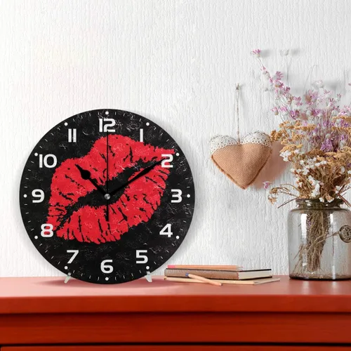 Vista 2 de Naanle Sexy labios rojos en negro redondo/cuadrado/diamante acrílico reloj de pared pintura al óleo casa oficina escuela decorativo creativo doble