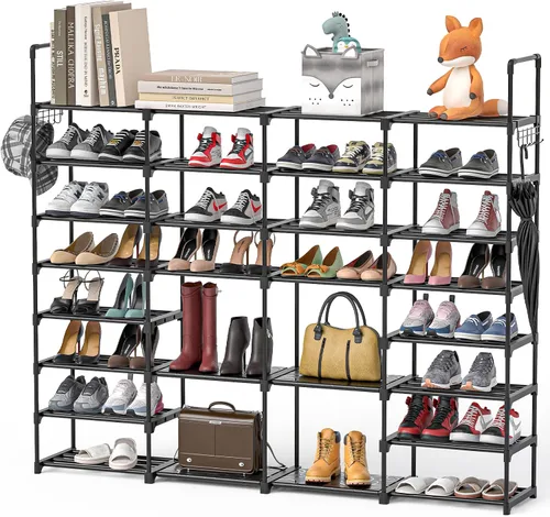 Vista 13 de Mavivegue Zapatero de metal de 9 niveles – Capacidad para 50 – 55 pares, estante de almacenamiento alto para zapatos, botas, entrada, armario, garaje