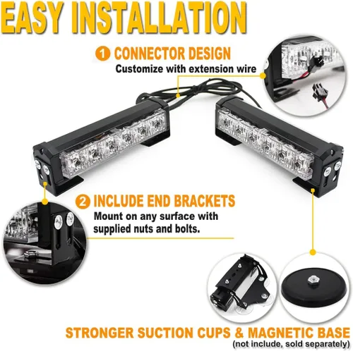 Vista 4 de 2 x 6 LED con 9 modos de advertencia para el tráfico - Luces estroboscópicas impermeables para auto, para interior, techo, salpicaderas, parabrisas