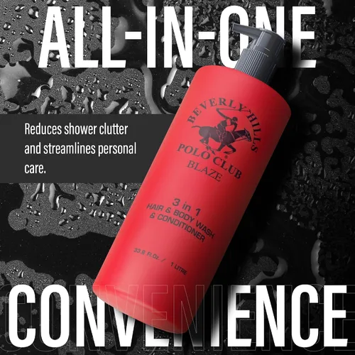Vista 5 de Beverly Hills Polo Club Champú acondicionador 3 en 1 para hombre Blaze Scent Frescura premium durante todo el día y aseo de lujo vigorizante
