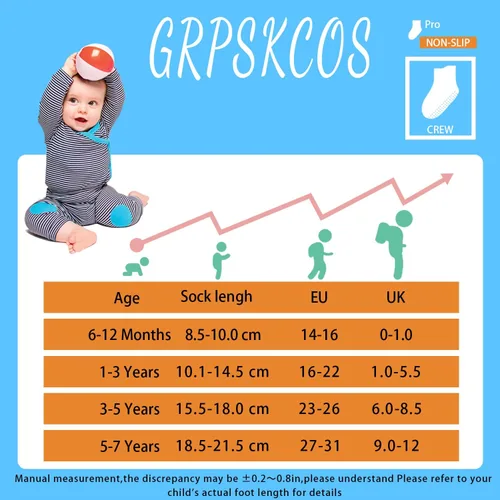 Vista 7 de GRPSKCOS - Calcetines antideslizantes para niños pequeños de 12 pares, calcetines antideslizantes para tobillos para niñas y niños, calcetines