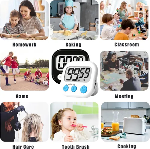 Vista 5 de ZILLEEN Temporizador de aula para niños y profesores, paquete de 2 temporizadores digitales, blanco y negro