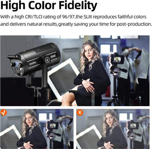 Vista 6 de Godox SL200III 215W (MAX.) Luces LED de fotografía de video, luces de estudio Bowens, salida continua, 8 efectos de iluminación preestablecidos