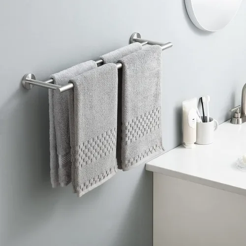 Vista 2 de KES Toallero doble de 23.6 pulgadas, soporte para toallas de baño, cocina, barra de toalla doble, resistente al óxido, montaje en pared, acero