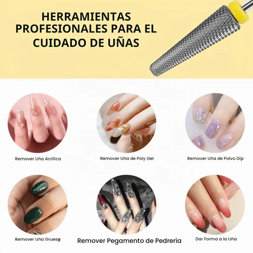 Vista 5 de Broca de carburo de tungsteno súper larga 5 en 1, broca electrónica para uñas de gel acrílico, eliminación de forma de uñas doble, broca de uñas