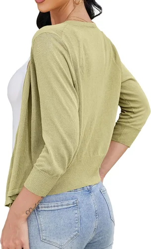 Vista 3 de Women's Lightweight 34 Sleeve Summer Cardigan Open Front Soft Kint Kimono Cardigans